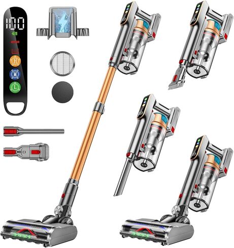 Cordless Vacuum Cleaner, 580W/48KPA/65Mins Vacuum Cleaners for Home, Super 1.8L Cup& Large LED Screen Stick Vacuum Anti-Tangle, Lightweight Cordless Vacuum with Charging Dock for Pet Hair/Carpet/Floor in Saudi Arabia