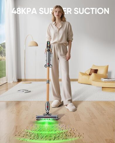 Cordless Vacuum Cleaner, 580W/48KPA/65Mins Vacuum Cleaners for Home, Super 1.8L Cup& Large LED Screen Stick Vacuum Anti-Tangle, Lightweight Cordless Vacuum with Charging Dock for Pet Hair/Carpet/Floor in Saudi Arabia
