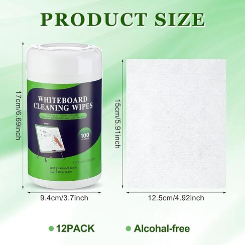12 Pack Dry Erase Wipes 1200 Pcs Whiteboard Cleaning Wipes Wet Whiteboard Cleaner Teacher Supplies for Cleaning Markers Home Classroom School Office, 100 Per Canister in Saudi Arabia