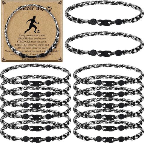 12 Sets Soccer Team Gift Rope Necklaces Soccer Team Necklaces Gift Bulk with Inspirational Card Adjustable Braided Cord Bracelet Sports String Accessories for Men Women Braided Presents in Saudi Arabia