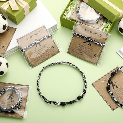 12 Sets Soccer Team Gift Rope Necklaces Soccer Team Necklaces Gift Bulk with Inspirational Card Adjustable Braided Cord Bracelet Sports String Accessories for Men Women Braided Presents in Saudi Arabia