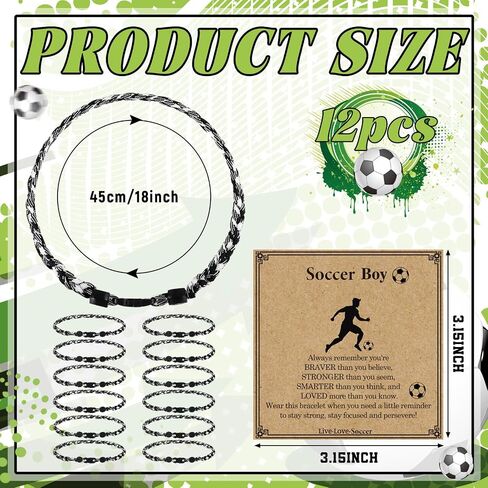12 Sets Soccer Team Gift Rope Necklaces Soccer Team Necklaces Gift Bulk with Inspirational Card Adjustable Braided Cord Bracelet Sports String Accessories for Men Women Braided Presents in Saudi Arabia