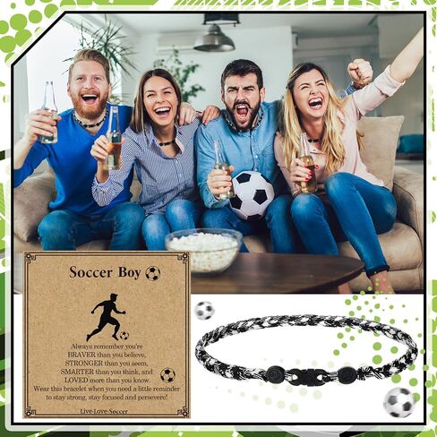 12 Sets Soccer Team Gift Rope Necklaces Soccer Team Necklaces Gift Bulk with Inspirational Card Adjustable Braided Cord Bracelet Sports String Accessories for Men Women Braided Presents in Saudi Arabia