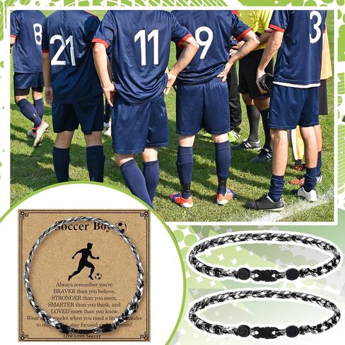 12 Sets Soccer Team Gift Rope Necklaces Soccer Team Necklaces Gift Bulk with Inspirational Card Adjustable Braided Cord Bracelet Sports String Accessories for Men Women Braided Presents in Saudi Arabia