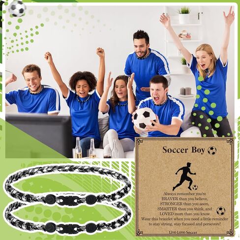 12 Sets Soccer Team Gift Rope Necklaces Soccer Team Necklaces Gift Bulk with Inspirational Card Adjustable Braided Cord Bracelet Sports String Accessories for Men Women Braided Presents in Saudi Arabia
