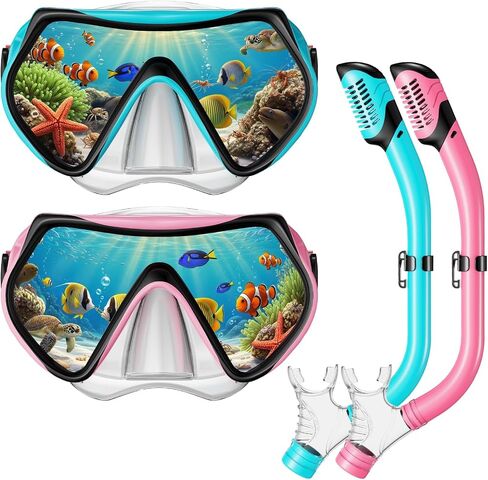 Snorkeling Gear for Kids, Kids Scuba Diving Mask Dry Top Snorkel Set for Ages 3-14, 180°Panoramic Wide View, Safety Breathing Freely Snorkel Goggles Kit with Nose Cover for Snorkeling Swimming, Travel in Saudi Arabia