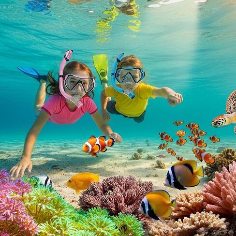 Snorkeling Gear for Kids, Kids Scuba Diving Mask Dry Top Snorkel Set for Ages 3-14, 180°Panoramic Wide View, Safety Breathing Freely Snorkel Goggles Kit with Nose Cover for Snorkeling Swimming, Travel in Saudi Arabia
