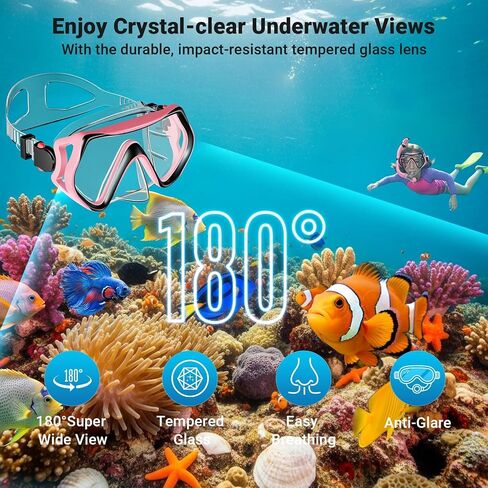 Snorkeling Gear for Kids, Kids Scuba Diving Mask Dry Top Snorkel Set for Ages 3-14, 180°Panoramic Wide View, Safety Breathing Freely Snorkel Goggles Kit with Nose Cover for Snorkeling Swimming, Travel in Saudi Arabia
