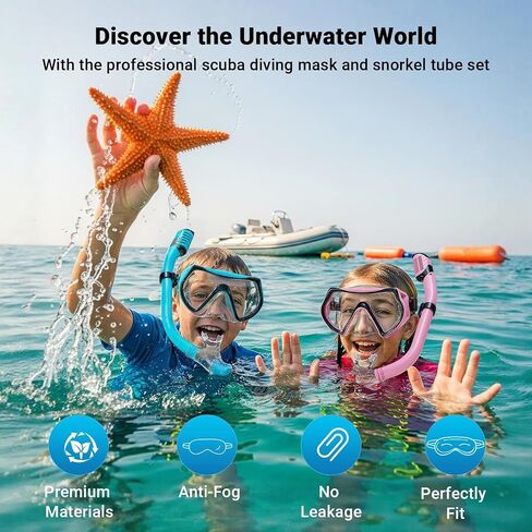 Snorkeling Gear for Kids, Kids Scuba Diving Mask Dry Top Snorkel Set for Ages 3-14, 180°Panoramic Wide View, Safety Breathing Freely Snorkel Goggles Kit with Nose Cover for Snorkeling Swimming, Travel in Saudi Arabia
