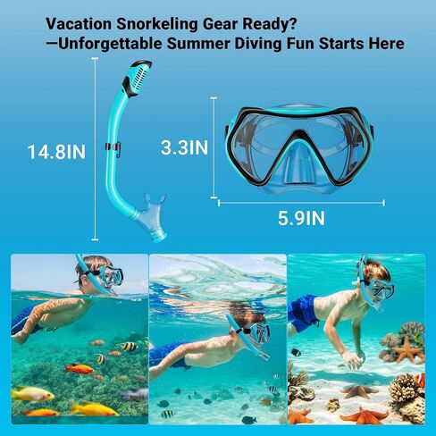 Snorkeling Gear for Kids, Kids Scuba Diving Mask Dry Top Snorkel Set for Ages 3-14, 180°Panoramic Wide View, Safety Breathing Freely Snorkel Goggles Kit with Nose Cover for Snorkeling Swimming, Travel in Saudi Arabia