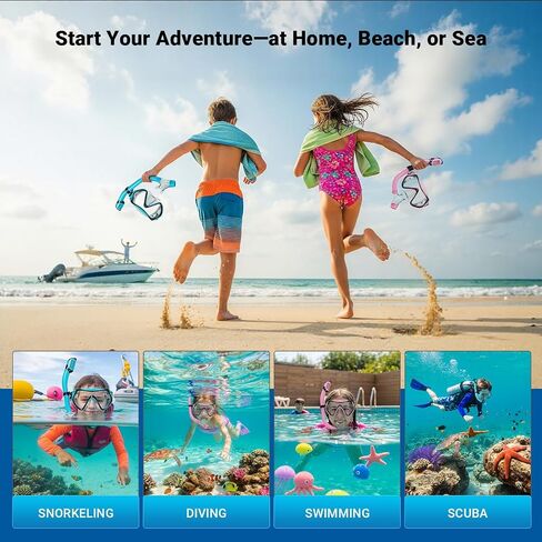 Snorkeling Gear for Kids, Kids Scuba Diving Mask Dry Top Snorkel Set for Ages 3-14, 180°Panoramic Wide View, Safety Breathing Freely Snorkel Goggles Kit with Nose Cover for Snorkeling Swimming, Travel in Saudi Arabia