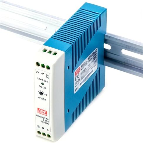 MDR-20-12 DIN Rail Power Supply, 12V 1.67A 20W, Universal AC Input, Built-in DC OK Signal, <0.75W Standby, UL Certified, for Industrial Automation in Kuwait