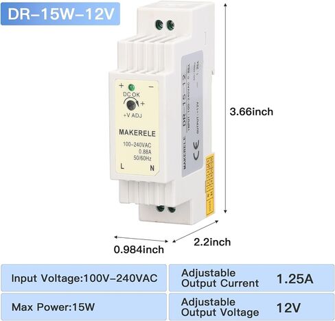 MK-SMPS-DR15-12 15W DR AC إلى DC Slim Din Rail Supply ، AC 100V-240V إلى DC 12V Switching Supply ، مع حماية الحمل الزائد in Kuwait