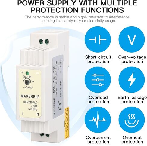 MK-SMPS-DR15-12 15W DR AC إلى DC Slim Din Rail Supply ، AC 100V-240V إلى DC 12V Switching Supply ، مع حماية الحمل الزائد in Kuwait
