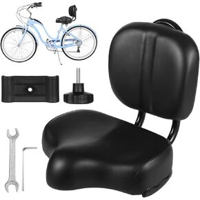 Bike Seat with Backrest - Oversized Bicycle Saddle with Back Support, Universal Wide Bike Padded PU Cushion Saddle for Tricycle, Height Adjustable, Black in Kuwait