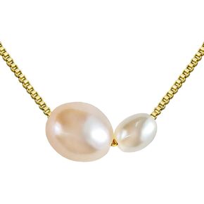 PEARLIE Pearl Necklace for Women, Dainty Double Pearls Choker Necklace Pendant Handpicked Freshwater Cultured Pearl Gold Chain Necklace Wedding Jewelry in Saudi Arabia