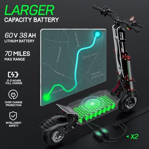 Scooter الكهربائي البالغ K8 6000W محرك مزدوج ، Max Speed ​​50mph النطاق 70 ميل ، 12 بوصة الإطارات شارع الركاب SPACTER in Kuwait