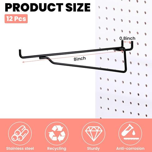 12 Pecs Pegboard Shelf Hooks ، Back Peg Board Brackets 8 بوصة ، مجموعة خطاف المعادن ، نظام تخزين مختلف للأدوات للمرآب ، الحرف ، ورشة العمل ، طاولة العمل in Saudi Arabia