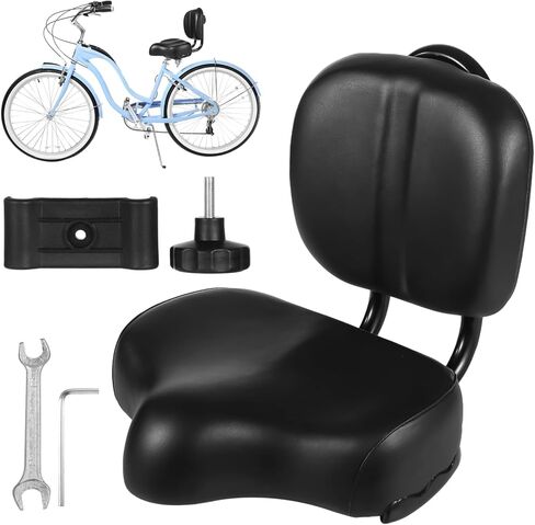 مقعد الدراجة مع مسند الظهر - سرج دراجة كبير الحجم مع دعم الظهر ، سرج بوي على عريض عالمي للدراجة العالية للدراجة الثلاثية ، قابلة للتعديل ، أسود in Kuwait