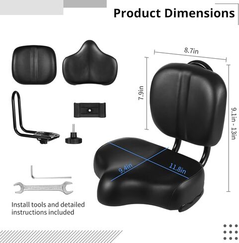مقعد الدراجة مع مسند الظهر - سرج دراجة كبير الحجم مع دعم الظهر ، سرج بوي على عريض عالمي للدراجة العالية للدراجة الثلاثية ، قابلة للتعديل ، أسود in Kuwait