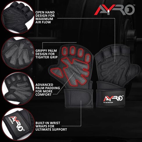 AYRO Workout Gloves for Men & Women – Ventilated Weight Lifting Gloves with Wrist Support - Gym Gloves for Men, Breathable Palm Padding, Non-Slip Grip – Ideal for Gym, Fitness, Cross Training in Kuwait