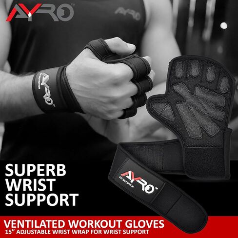 AYRO Workout Gloves for Men & Women – Ventilated Weight Lifting Gloves with Wrist Support - Gym Gloves for Men, Breathable Palm Padding, Non-Slip Grip – Ideal for Gym, Fitness, Cross Training in Kuwait