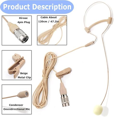 Single Earhook Headset Microphone Headworn Over Ear Hanging Condenser Omnidirectional Mic Clip Compatible with Shure Wireless Bodypack Transmitter System with Mini XLR 4 Pin TA4F Plug in Kuwait