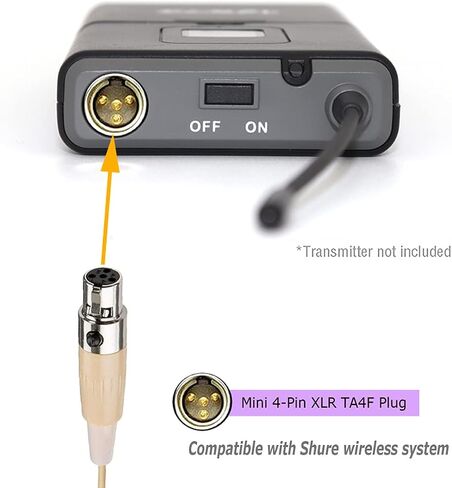 Single Earhook Headset Microphone Headworn Over Ear Hanging Condenser Omnidirectional Mic Clip Compatible with Shure Wireless Bodypack Transmitter System with Mini XLR 4 Pin TA4F Plug in Kuwait