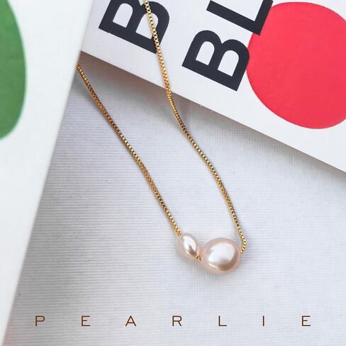 PEARLIE Pearl Necklace for Women, Dainty Double Pearls Choker Necklace Pendant Handpicked Freshwater Cultured Pearl Gold Chain Necklace Wedding Jewelry in Saudi Arabia