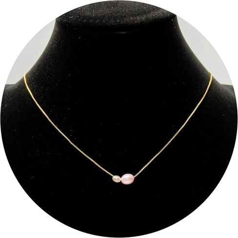 PEARLIE Pearl Necklace for Women, Dainty Double Pearls Choker Necklace Pendant Handpicked Freshwater Cultured Pearl Gold Chain Necklace Wedding Jewelry in Saudi Arabia