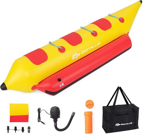 Goplus Inflatable Towable Tubes for Boating, 1-3 Rider Hot Dog Tube w/Electric Air Pump, Carrying Bag, Water Recreation Sports Banana Boat for Towing Rider in Saudi Arabia