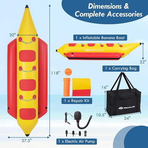 Goplus Inflatable Towable Tubes for Boating, 1-3 Rider Hot Dog Tube w/Electric Air Pump, Carrying Bag, Water Recreation Sports Banana Boat for Towing Rider in Saudi Arabia