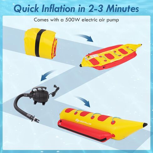 Goplus Inflatable Towable Tubes for Boating, 1-3 Rider Hot Dog Tube w/Electric Air Pump, Carrying Bag, Water Recreation Sports Banana Boat for Towing Rider in Saudi Arabia
