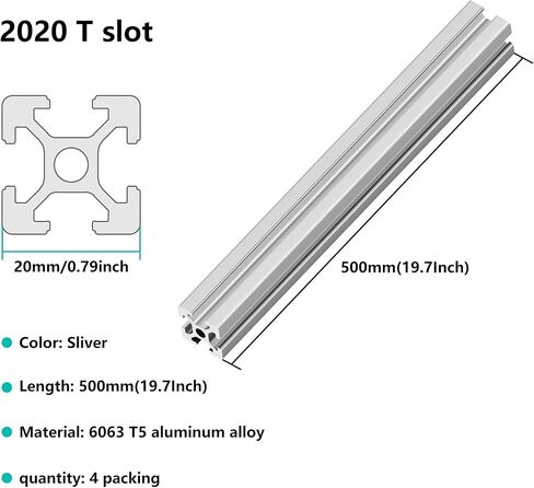 2020 T-slot profession profile profile ، 4pcs 19.7 "دليل السكك الحديدية الأوروبية القياسية المختصرة للطابعة ثلاثية الأبعاد و CNC DIY ، البناء عالي القوة-أسود in Kuwait