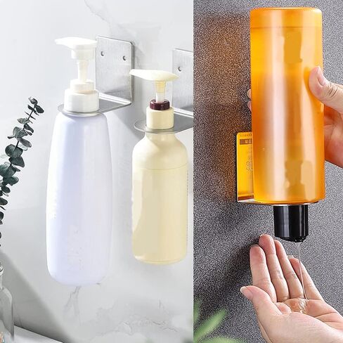 BiJun Soap Dispenser Wall Mount, 4pc Shower Shampoo Holder Hole of 1.06in Hanging Jar Rack Shampoo Standing Shelf Storage for Bathroom and Kitchen (1.06in, Silver) in Kuwait