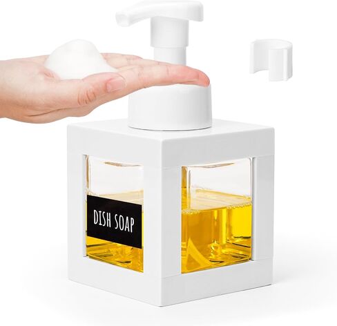 Segbeauty 11.84oz White Foam Soap Dispenser with Waterproof Labels, 350ml Refillable Square Liquid Dish Soap Foaming Dispenser, Plastic Hand Soap Shampoo Body Wash Dispenser for Kitchen Sink Bathroom in Saudi Arabia