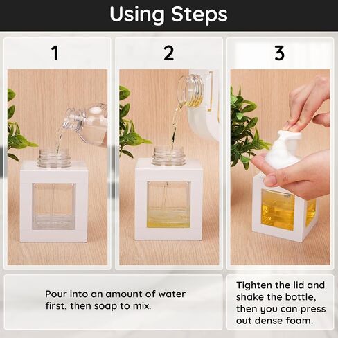 Segbeauty 11.84oz White Foam Soap Dispenser with Waterproof Labels, 350ml Refillable Square Liquid Dish Soap Foaming Dispenser, Plastic Hand Soap Shampoo Body Wash Dispenser for Kitchen Sink Bathroom in Saudi Arabia
