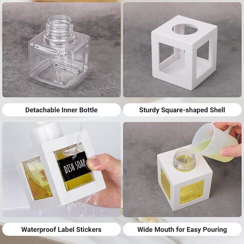 Segbeauty 11.84oz White Foam Soap Dispenser with Waterproof Labels, 350ml Refillable Square Liquid Dish Soap Foaming Dispenser, Plastic Hand Soap Shampoo Body Wash Dispenser for Kitchen Sink Bathroom in Saudi Arabia