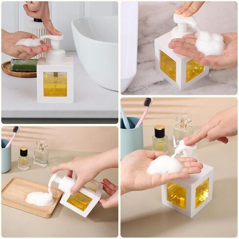 Segbeauty 11.84oz White Foam Soap Dispenser with Waterproof Labels, 350ml Refillable Square Liquid Dish Soap Foaming Dispenser, Plastic Hand Soap Shampoo Body Wash Dispenser for Kitchen Sink Bathroom in Saudi Arabia