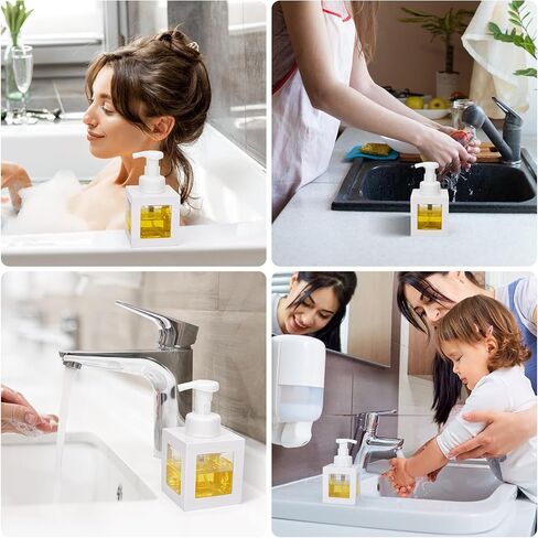 Segbeauty 11.84oz White Foam Soap Dispenser with Waterproof Labels, 350ml Refillable Square Liquid Dish Soap Foaming Dispenser, Plastic Hand Soap Shampoo Body Wash Dispenser for Kitchen Sink Bathroom in Saudi Arabia