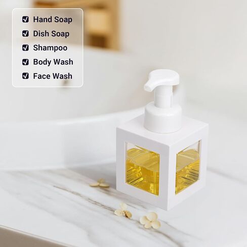 Segbeauty 11.84oz White Foam Soap Dispenser with Waterproof Labels, 350ml Refillable Square Liquid Dish Soap Foaming Dispenser, Plastic Hand Soap Shampoo Body Wash Dispenser for Kitchen Sink Bathroom in Saudi Arabia