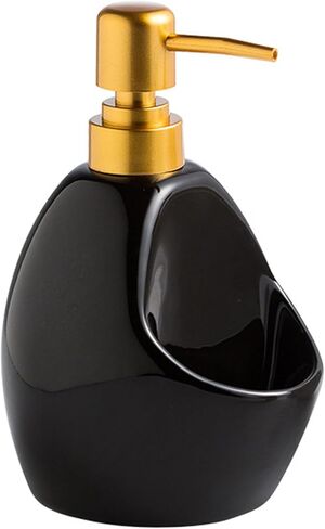 Black Ceramic Soap Dispenser with Sponge Holder – Matte Refillable Dish Soap Pump for Kitchen Sink, 2-in-1 Sink Organizer Tray – Sleek Modern Countertop Accessory in Saudi Arabia