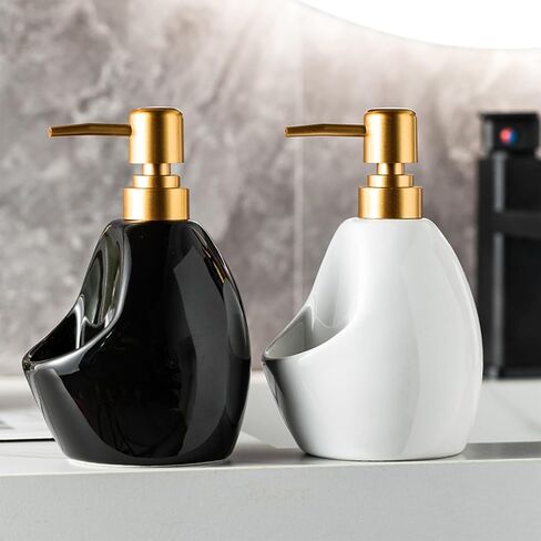 Black Ceramic Soap Dispenser with Sponge Holder – Matte Refillable Dish Soap Pump for Kitchen Sink, 2-in-1 Sink Organizer Tray – Sleek Modern Countertop Accessory in Saudi Arabia
