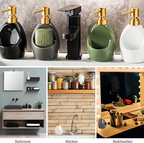 Black Ceramic Soap Dispenser with Sponge Holder – Matte Refillable Dish Soap Pump for Kitchen Sink, 2-in-1 Sink Organizer Tray – Sleek Modern Countertop Accessory in Saudi Arabia