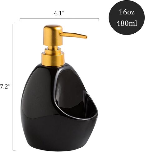 Black Ceramic Soap Dispenser with Sponge Holder – Matte Refillable Dish Soap Pump for Kitchen Sink, 2-in-1 Sink Organizer Tray – Sleek Modern Countertop Accessory in Saudi Arabia