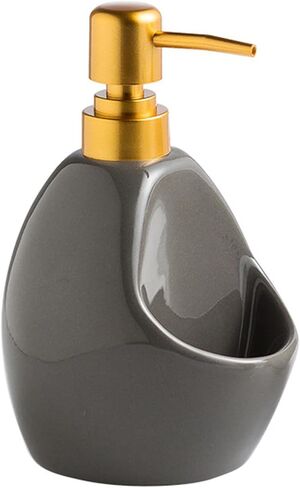 Black Ceramic Soap Dispenser with Sponge Holder – Matte Refillable Dish Soap Pump for Kitchen Sink, 2-in-1 Sink Organizer Tray – Sleek Modern Countertop Accessory in Saudi Arabia