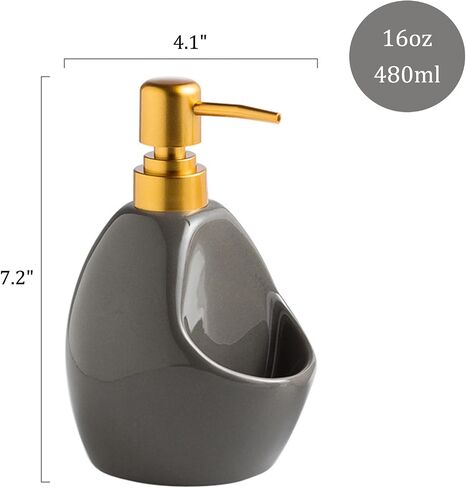 Black Ceramic Soap Dispenser with Sponge Holder – Matte Refillable Dish Soap Pump for Kitchen Sink, 2-in-1 Sink Organizer Tray – Sleek Modern Countertop Accessory in Saudi Arabia