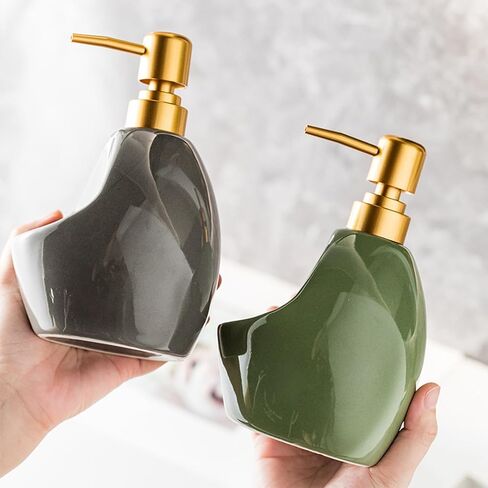 Black Ceramic Soap Dispenser with Sponge Holder – Matte Refillable Dish Soap Pump for Kitchen Sink, 2-in-1 Sink Organizer Tray – Sleek Modern Countertop Accessory in Saudi Arabia