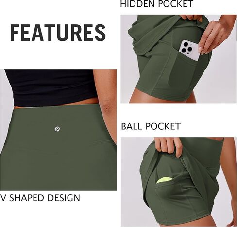 Pinspark Womens Tennis Skirt High Pherced Golf Skort مع جيوبان تنانير رياضية ممتدة للتمرن in Saudi Arabia