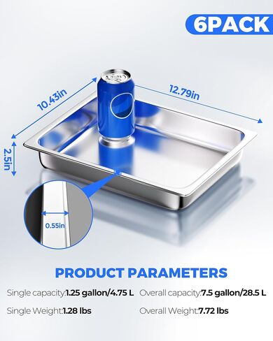 WantJoin Steam Table Hotel Pans 1/2 Half Size 2.5 Inch Deep 6 Pack, Stainless Steel Metal Tray Sets Food Storage Container for Restaurant Chafing Dishes Commercial Buffet Warmer Catering Supplies in Saudi Arabia